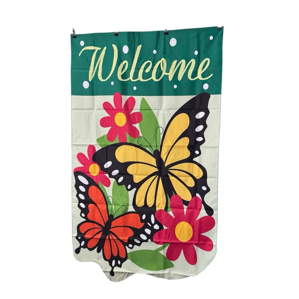 Large Colorful Butterfly Welcome Flag 34" X 74" NEW‎